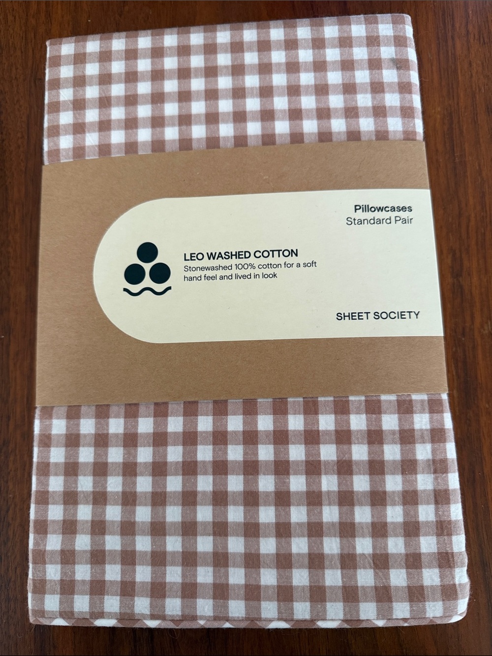 Leo Washed Cotton Pillowcases - Brown Gingham